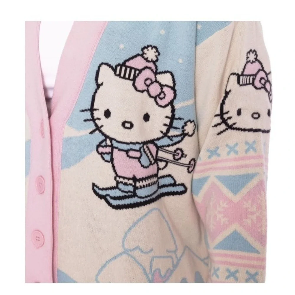 Hello‎ Kitty Ski Fair Isle Knit Cardigan Sweater Blue Pink Women XXL New - Picture 3 of 10